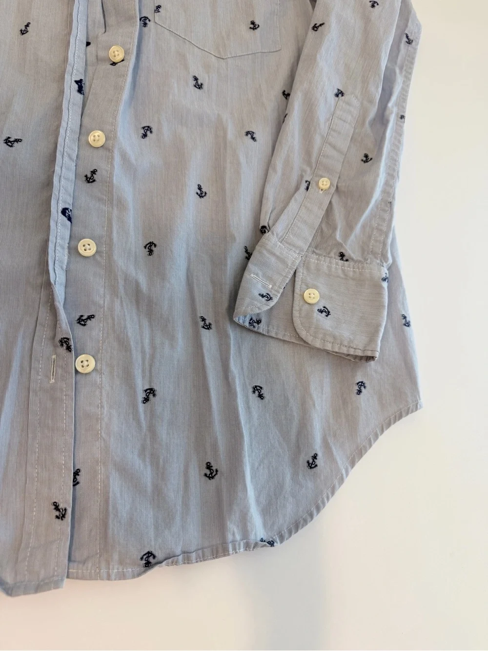 J. Crew Light Blue Button-Down Dress Shirt with Navy Anchor Motif Men’s X-Small